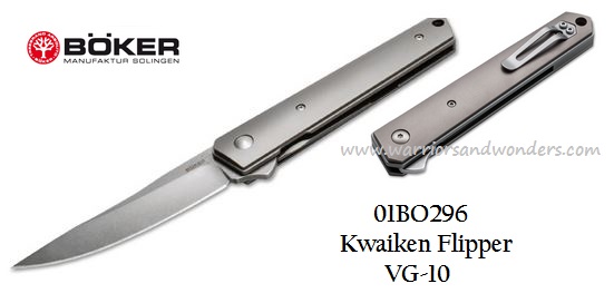 Boker Plus Kwaiken Flipper Folding Knife, VG10, Titanium, 01BO296